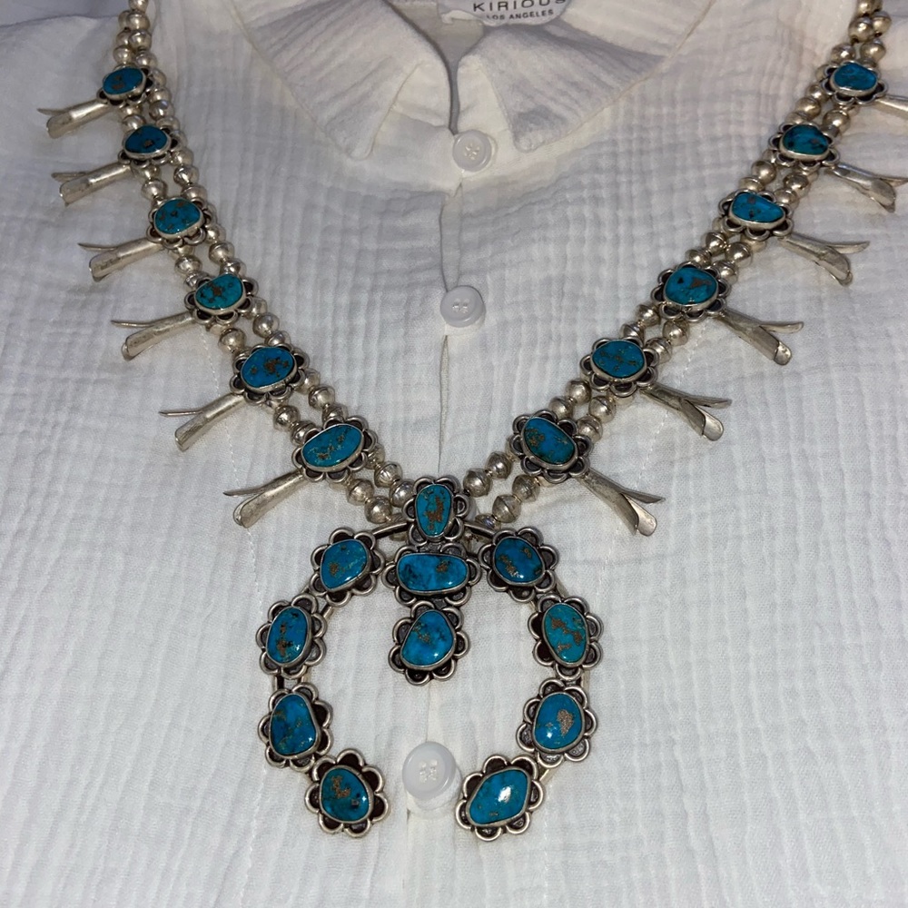 Authentic Vintage Navajo Sterling Silver Turquoise Squash Blossom